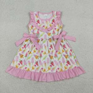 Vestido de Verano para Niña GSD3470 rts, Estampado de Flores y Frutas Rosas, Sin Mangas, Hasta la Rodilla, Estilo Playero, con Lazos, Venta al por Mayor - Product Image 6
