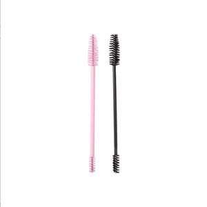Wholesale Popular Double Heads disposable solid color mascara wand white pink green eyelash cleaning brush brow spoolie brush