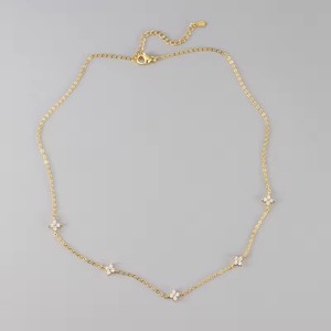 <span class=keywords><strong>Collier</strong></span> Minimaliste en Gros avec Pendentif Fleur, Chaîne à Maillons Trèfle à Quatre Feuilles en Moissanite 3.0mm 0.1ct Couleur D VVS1 pour Femmes - Product Image 6
