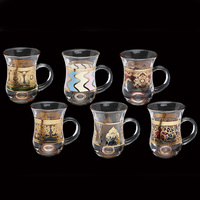 Ensemble de tasses à café et à thé avec décalcomanie, en or, de style du moyen-orient, Set avec soucoupe en verre, tasses à thé turques, nouvelle collection
