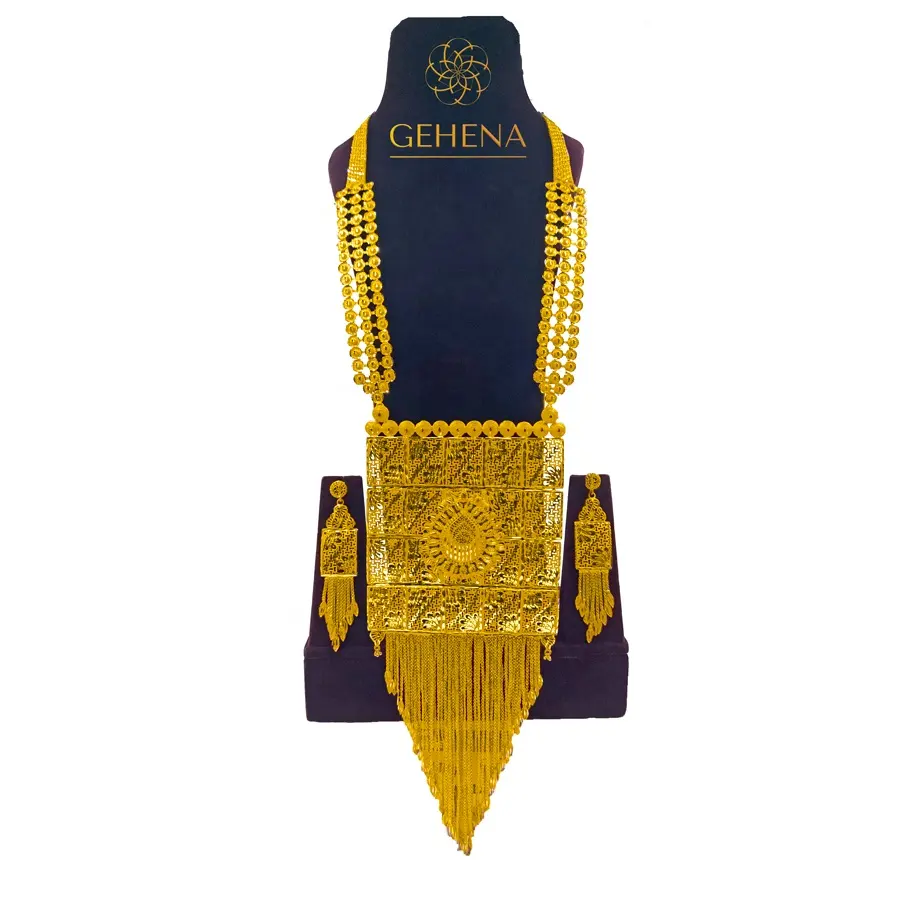 5 grammi placcato oro 24K collana lunga Set orecchino Collier De Luxe Bijoux placca o Africaine Ensemble Femme Indienne gioielli