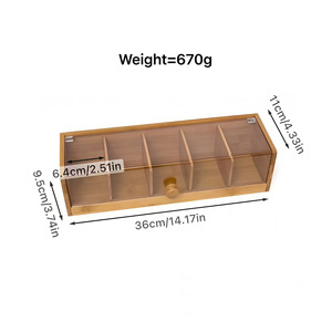 Caja de almacenamiento de té de bambú con cinco compartimentos, rectangular, de madera carbonizada, para bolsitas de té - Product Image 4