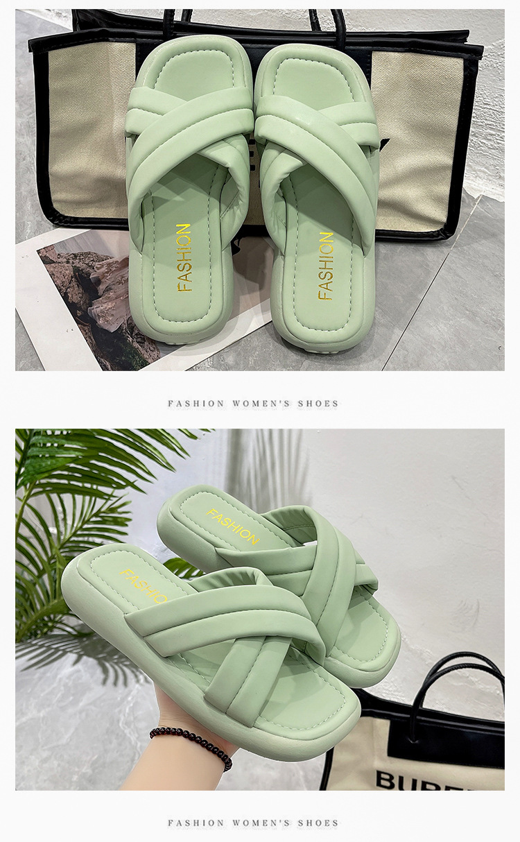 New Platform Slippers Cross Strap Comfortable Home Shoes Outside Square Head Beach Sandals