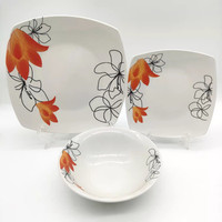 Vaisselle de luxe en porcelaine blanche personnalisée avec décalcomanie, assiettes carrées en céramique pour restaurant, vente en gros