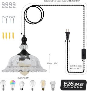 Luminaire suspendu SIMIG pour escalier, salle à manger, salon, modèle moderne en verre noir, cordon de 14,7 pieds, fonction marche/arrêt - Product Image 2