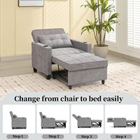 Fauteuil convertible avec lit gigogne, porte-gobelets et poche latérale, lit futon 3-en-1