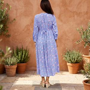 Robe longue en rayonne à imprimé floral, élégante et modeste, pour femme, idéale pour le bureau |   Robe décontractée bohème à manches longues |   Robe trapèze à col en V - Product Image 2