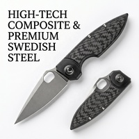 Couteau de camping pliant personnalisé en acier 14C28N Stonewashed, couteau de poche EDC à ouverture rapide en fibre de carbone avec clip de poche