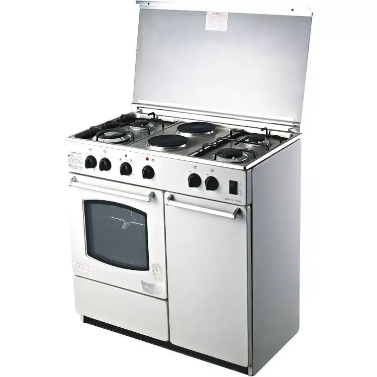 Cuisinière commerciale à 6 brûleurs, 4 cuisinières à gaz et 2 plaques chauffantes électriques avec cuisinière et grill, prix bas