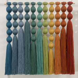 <span class=keywords><strong>Tapisserie</strong></span> murale en macramé contemporaine multicolores avec des glands en laine enveloppés, décoration artistique pour la maison, décoration pour salle à manger - Product Image 1