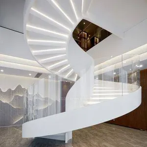 Modern ekonomik kapalı çelik merdiven kavisli merdiven cam korkuluk