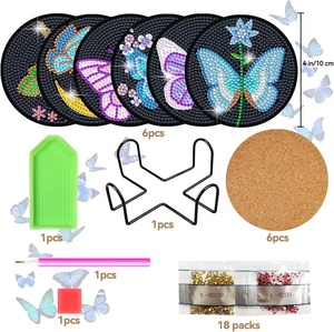 Kit de dessous-de-verre papillon en diamant à broder, 6 pièces, Kits d'art diamanté pour adultes - Product Image 3
