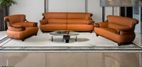 Ensemble de canapés sectionnels en cuir véritable de style européen luxueux, en forme de L, avec placage en bois Wujin, rembourrage en mousse, durable, confortable, pour hôtel