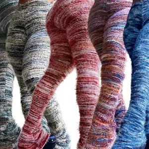 Les pantalons en peluche personnalisés en peluche à rayures colorées pour femmes de la mode empilent des pantalons