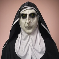 Masque intégral de nonne drôle et amusante en latex, peau pâle craquelée, yeux jaunes, texture réaliste et effrayante, doux et confortable pour fête d'Halloween