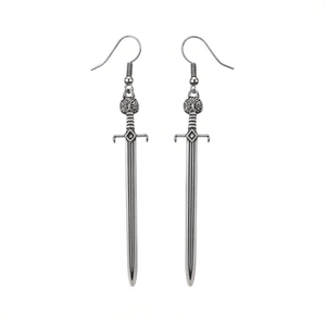 Antique <b>Silver</b> Plated <b>Sword</b> Drop Earrings Vintage Style Unisex Alloy Fashion Jewelry - Product Image 1