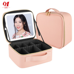 Trousse de maquillage LED Jia Yao 26x23.5x10cm avec miroir, rechargeable, portable, étanche, rose - Product Image 2