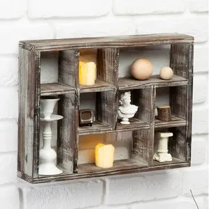 Rustic Wood Multi-Slot Storage Shelf Cube Display 9 Compartment Shadow Box Wall mountable Shelf for Collection Farmhouse Decor