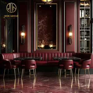Banc de luxe carré en pierre frittée et cuir rouge, idéal pour café, restaurant, hôtel – Sièges modernes de qualité commerciale - Product Image 3