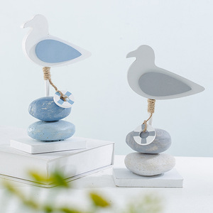 Ornement d'oiseau en bois de style méditerranéen, 2 pièces, design en pierre grise pour la décoration du salon - Product Image 2