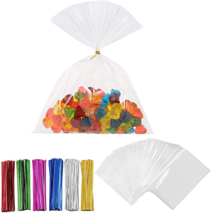 Sacs transparents en cellophane, sacs plats avec attaches torsadées, Bopp transparent pour pain, bonbons, chocolat, sacs cadeaux - Product Image 2