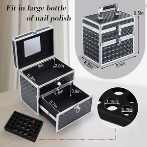 Nail Polish with Drawer Portable Manicure Organizer <b>Box</b> <b>Makeup</b> Storage <b>Box</b> Large <b>Makeup</b> Train Case with Mirror - Product Image 5