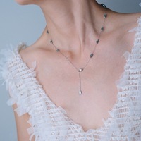 Collier ras du cou en acier inoxydable avec perles de cristal vert menthe faites à la main, chaîne perlée, chaîne de clavicule goutte d'eau bleue pour femmes