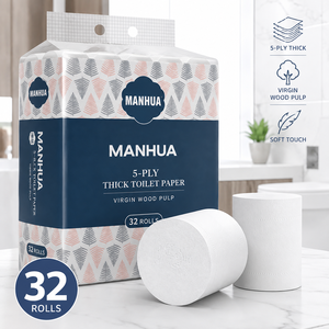 Papier toilette Manhua OEM ODM, 32 rouleaux, 5 plis, pâte de bois vierge, 138g, 145mm, jetable, absorbant, doux, écologique - Product Image 1
