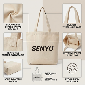 กระเป๋าโท้ทผ้าแคนวาสสไตล์เกาหลี SENYU แบบมินิมอล ทนทาน จุของได้เยอะ สายสะพายเชือก แฟชั่นสวยงาม เหมาะสำหรับผู้หญิง นักเรียน นักศึกษา ใช้เดินทาง - Product Image 5