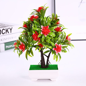 Árbol Bonsái Artificial con Flores Rojas, Planta en Maceta de Plástico, Decoración de Escritorio para Hogar u Oficina, 25 cm de Alto - Product Image 1