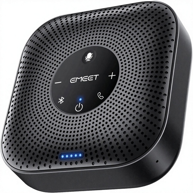 EMEET Conference Speakerphone M0 Plus, 4 AI Mics 360° Voice Pickup, Noise Reduction, USB C Speaker, Conference Speaker