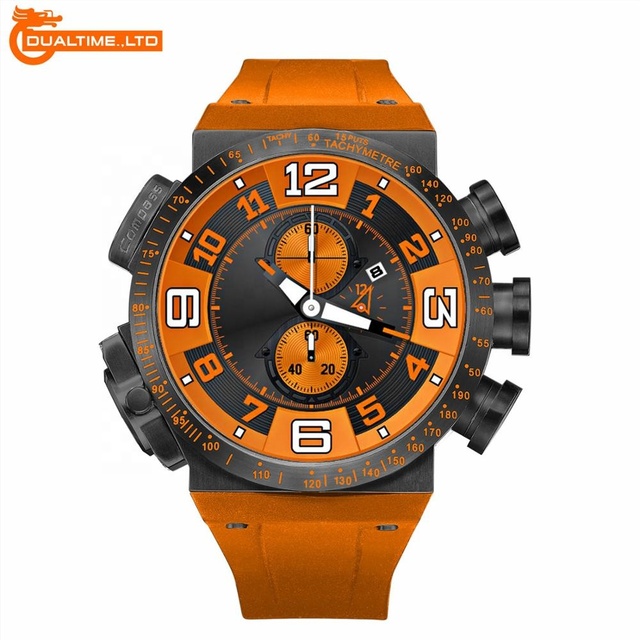 High Quality Japan Chronograph Movement Big Dial Big Silicone Bracelet Wrist Black Unique Men Watches Luxury