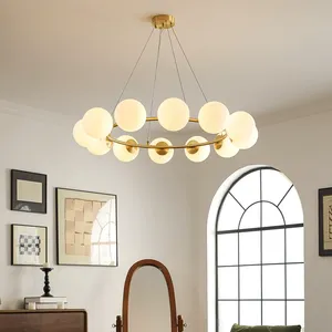 Lustre circulaire de luxe en fer et verre, 12 lumières, avec globes en verre laiteux, <span class=keywords><strong>suspension</strong></span> pour hôtel, villa, salon, salle à manger, décoration intérieure - Product Image 2