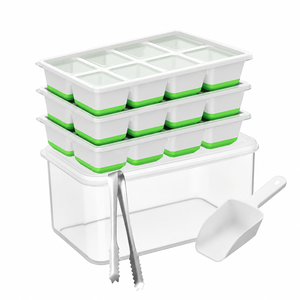 Grand <span class=keywords><strong>bac</strong></span> à glaçons avec couvercle, kits de moules à glaçons en silicone empilables avec récipient, démoulage facile pour cuisine, cocktails, café - Product Image 5