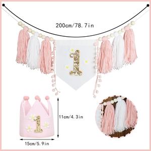 Bannière bohème Pafu avec des glands et des perles en bois, bannière de <span class=keywords><strong>chaise</strong></span> haute, bannière de fête d'anniversaire, drapeau pour bébé, <span class=keywords><strong>1er</strong></span> anniversaire - Product Image 3