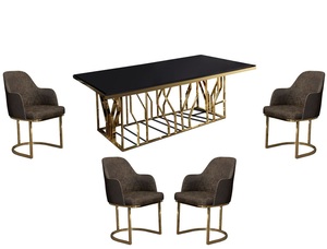 <span class=keywords><strong>Tavolo</strong></span> da <span class=keywords><strong>Pranzo</strong></span> di Lusso in Acciaio Inox Dorato con <span class=keywords><strong>Vetro</strong></span> Temperato Nero per Ristorante Casa Hotel <span class=keywords><strong>e</strong></span> Feste - Product Image 5