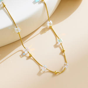 Collier en chaîne à maillons avec perles en cristal plaqué or pour femmes, bijoux d'anniversaire - Product Image 3