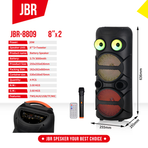 JBR-8809双8英寸无线便携式卡拉ok扬声器热卖RGB辅助BT派对DJ立体声超低音收音机使用 - Product Image 2