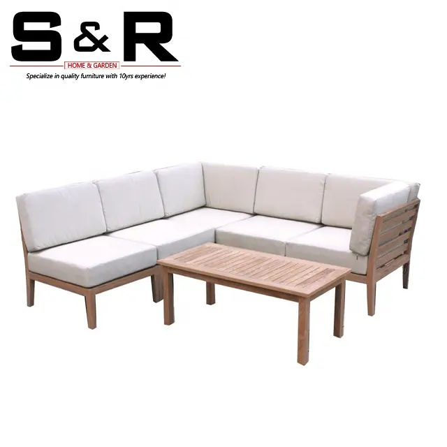 6 pieces sofa group Outdoor furniture garden sets Teak wood frames couch lounger with cushion
