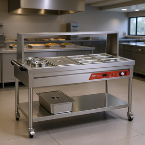 Vevor - Baño María Eléctrico Comercial de 1800W, 7 Recipientes, 2 Ollas, Acero Inoxidable, Calentador de Alimentos con Ruedas, Profesional para Buffet - Product Image 2