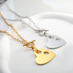 Artsy Minimalist Painter Palette Heart 18k Gold Plated Stainless Steel Necklace <strong>Quirky</strong> Creative Toggle Jewelry for Women - Product Image 5