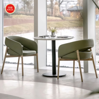 Ensemble table et chaises de café en cuir vert au design moderne, vente en gros, mobilier de restaurant commercial en bois massif avec revêtement souple