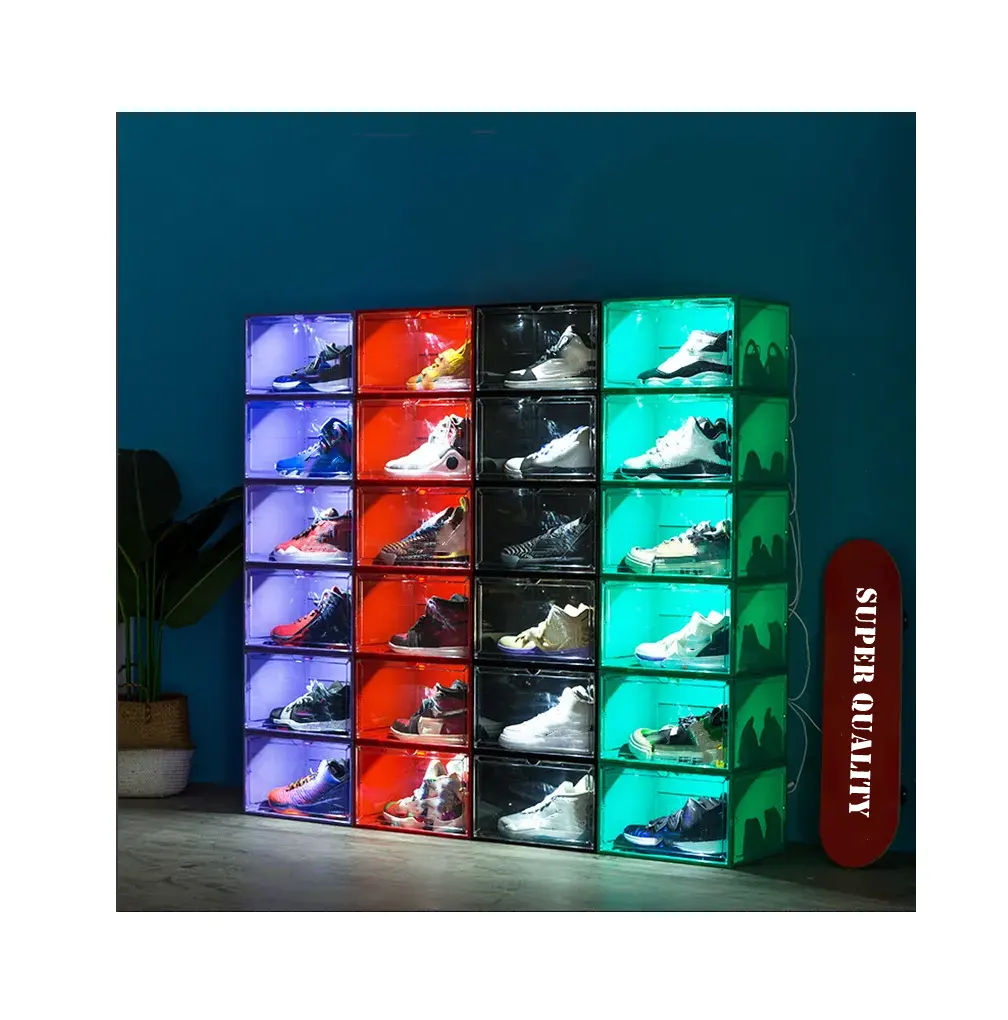 Controle de voz LED Light Acrílico Porta Sneaker Drop Front Sport Shoe Store Display Box