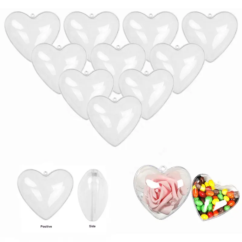 Transparent Heart Shape Balls Plastic Fillable Baubles Wedding Party New Year Ornament Hanging Spheres Christmas Tree Home Decor