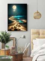Kits de peinture au diamant SONGWOOART 5D DIY Paysage de plage au clair de lune Décoration intérieure