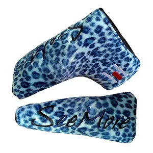 Manufacturer Custom blade iron club head cover golf leather light blue leopard print golf putter covers