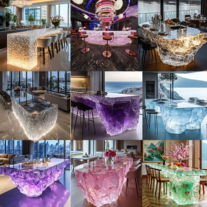 Table <span class=keywords><strong>de</strong></span> réception <span class=keywords><strong>d</strong></span>'hôtel <span class=keywords><strong>de</strong></span> luxe haut <span class=keywords><strong>de</strong></span> gamme en résine transparente, restaurant, villa, cuisine, table en cristal lumineux, rivière <span class=keywords><strong>de</strong></span> glace, île - Product Image 6