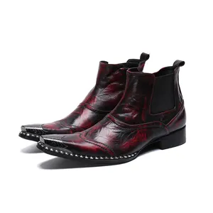 NA262-Botas de cuero para hombre, calzado Formal con punta de acero plateado, zapatos de trabajo de lujo para boda, color negro y marrón, talla 45