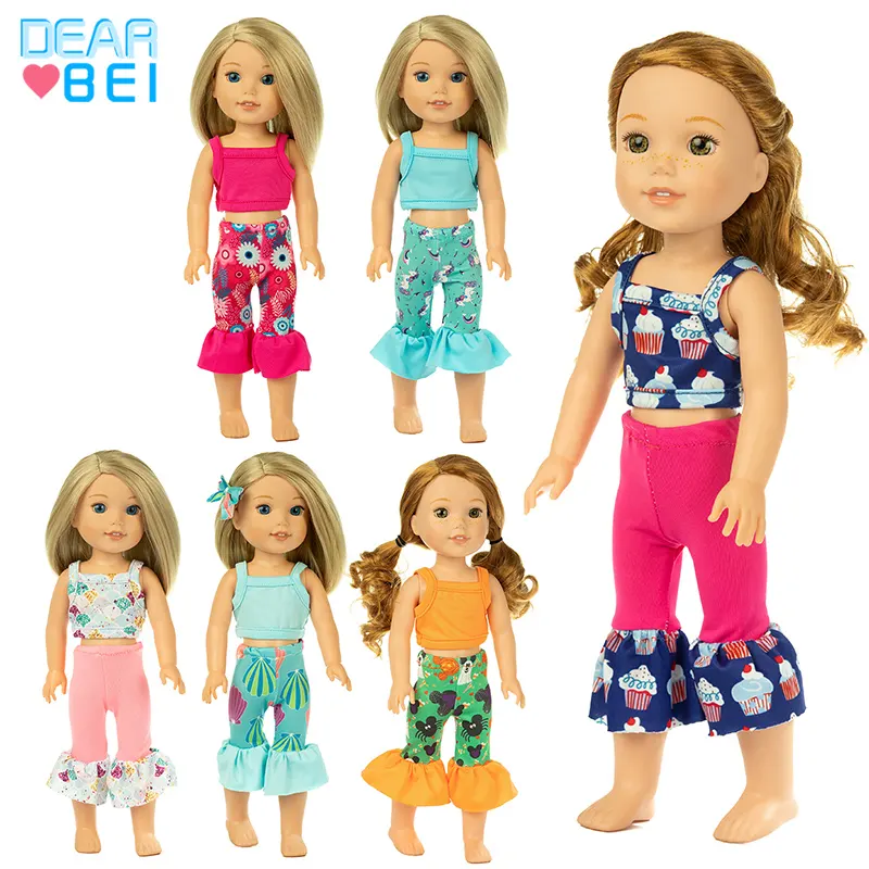 14 Inch Lovely Doll Clothes Outfits,Fashion Sleeveless Top + Flare Pants Doll Toy Accessories