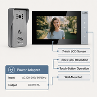 Système d'interphone vidéo 7 pouces avec écran tactile, caméra 700P, déverrouillage à distance, vision nocturne, unité extérieure IP65